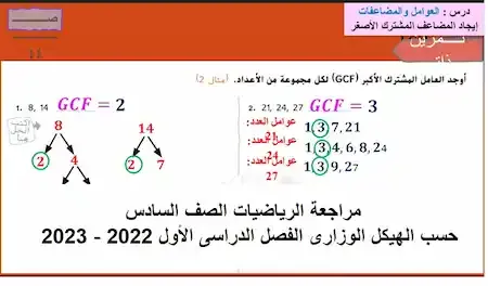 مراجعة الرياضيات الصف السادس حسب الهيكل الوزارى الفصل الدراسى الأول 2022 - 2023