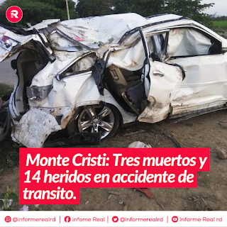 Monte Cristi: Tres muertos y 14 heridos en accidente de transito.