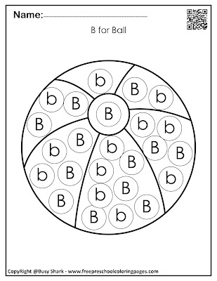 Letter B dot markers free preschool coloring pages ,learn alphabet ABC for toddlers