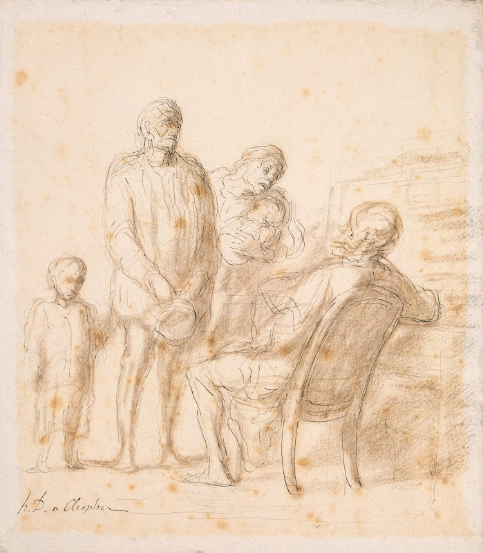At the Landlord's by Honore Daumier - Genre Drawings from Hermitage Museum