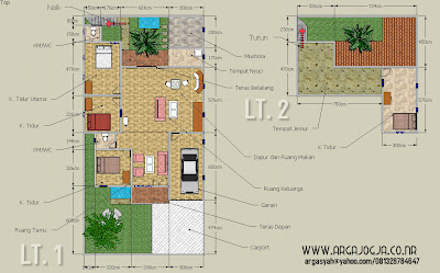 Desain Sketch Denah Rumah 2 Lantai Pada Lahan 10,5x21 meter