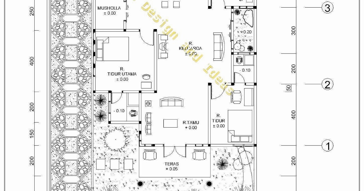 Denah Rumah Ukuran 10,5 m x 17 m dengan tanah uk. 13.5 m x 