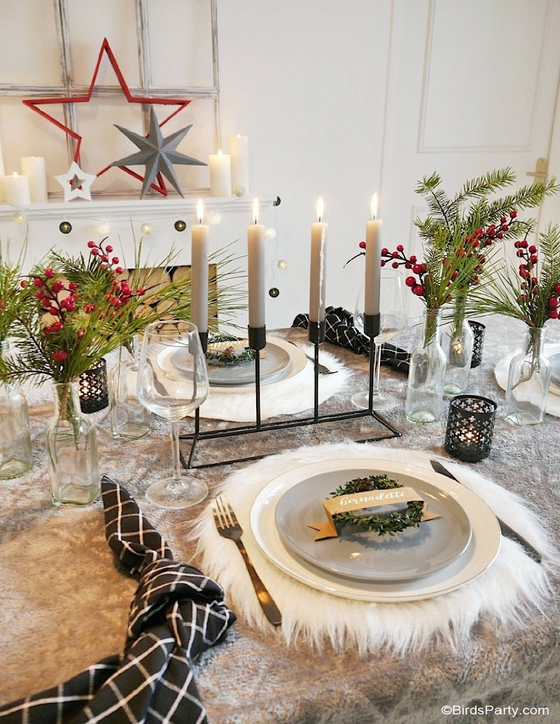 Décor de table de Noël d'inspiration scandinave Hygge - des idées de décoration de table d'hiver faciles, peu coûteuses et confortables DIY!