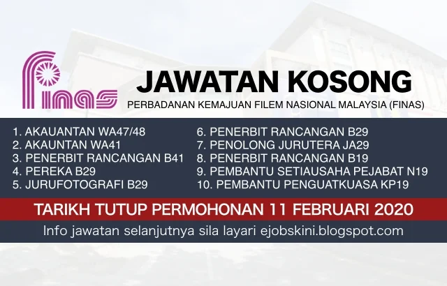 Jawatan Kosong FINAS Februari 2020