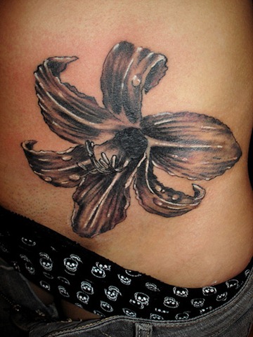 Black and white flower tattoo design for your stomach tattoo design ideas