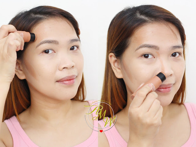 a photo of how to use missha soft blending stick blusher in mud brown