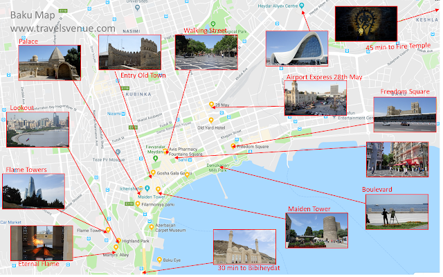 What to see in Baku on a tourist map