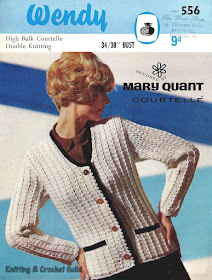 1960s vintage crochet pattern; Wendy; Mary Quant; white blazer jacket with navy edging