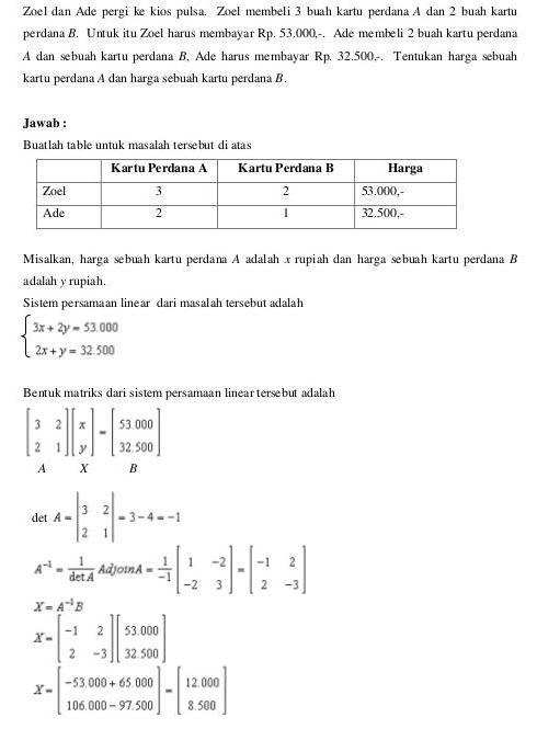 Soal Cerita Dan Penyelesaian Matriks