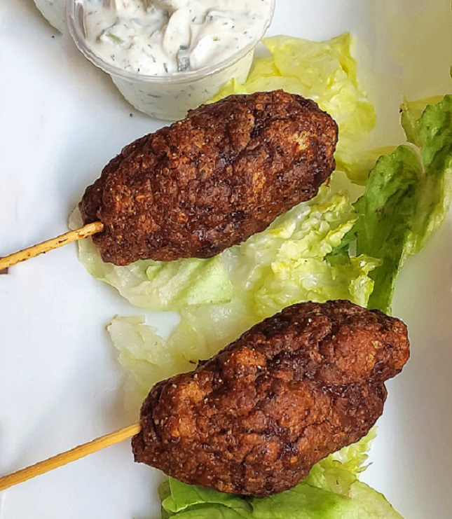 ground lamb kebabs baked with dipping cucumber sauce