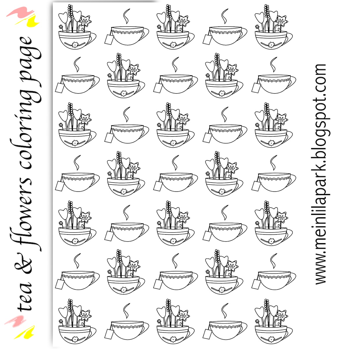 Download Free printable flower tea coloring page - ausdruckbares Ausmalblatt - freebie | MeinLilaPark