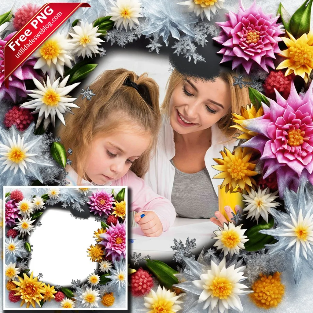 marco para fotos con flores heladas hielo en png con fondo transparente para descargar gratis