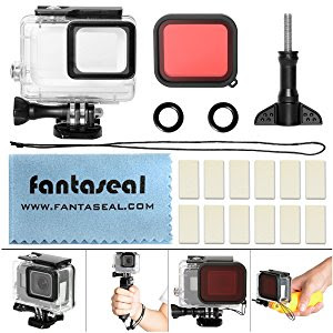 Fantaseal Dive Housing Super Suit with Diving Lens Red Filter for GoPro Hero 5 Black Waterproof Housing GoPro Dive Housing GoPro Frame Mount Kit GoPro Underwater Skeleton Housing GoPro Protective Case GoPro Dive Case GoPro Shell Case Kit  Dive Lens Filter GoPro Lens Filter Underwater Lens Filter for BlueTropical Water Screw  AntiFog Inserts  Super MicroFiber Lens Cloth for GoPro Hero 5 Black Starter Musthave Accessories Kit Clear  30m waterproof 
