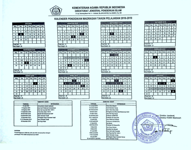 Kalender Pendidikan Madrasah 2018/2019