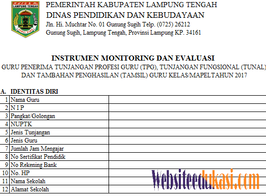 Format Instrumen Monitoring dan Evaluasi Guru Tahun 2019 