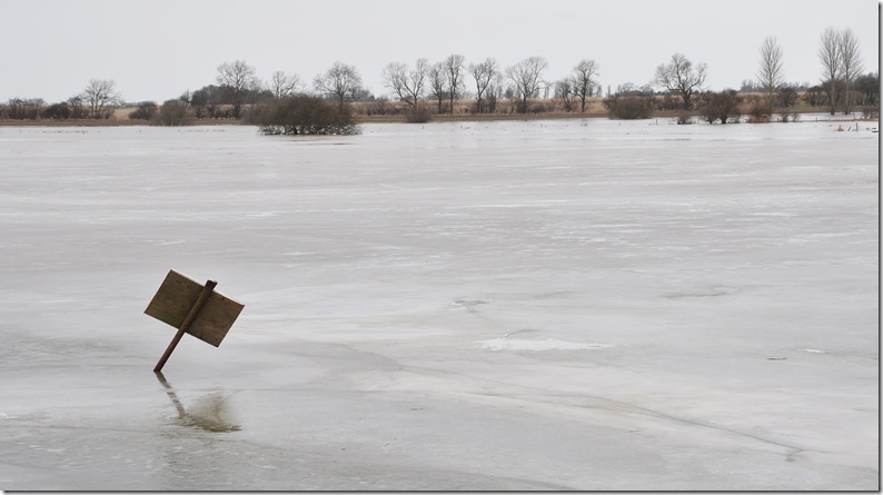 frozen floodwater of river derwent