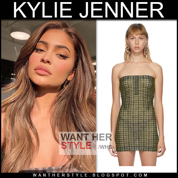 Kylie Jenner in check print mini dress