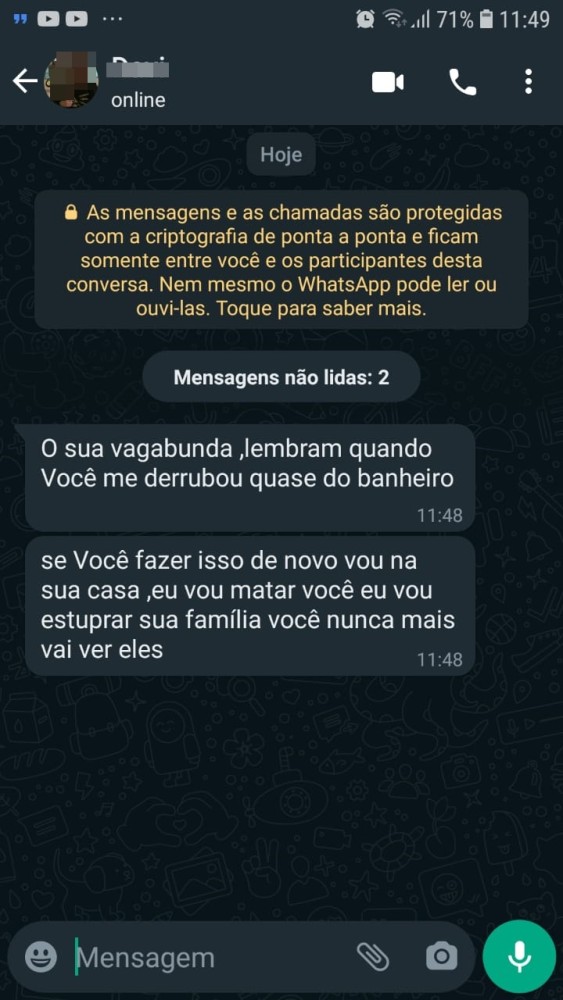 Em Rondônia, menina de 10 anos esbarra em colega na escola e recebe ameaça de morte via Whatsapp