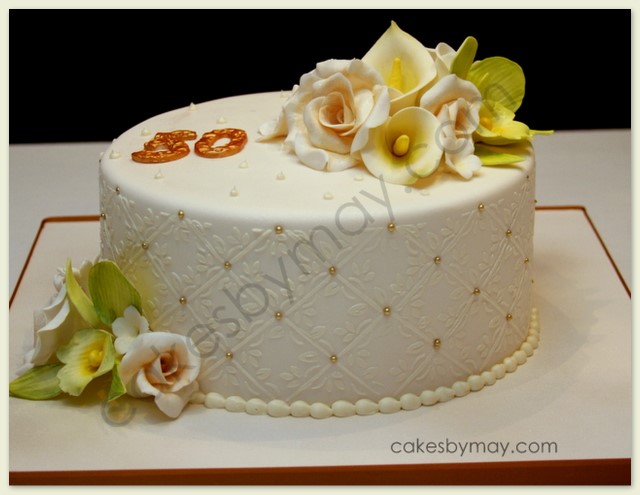 50th Wedding Anniversary Cake Beautiful gumpaste roses orchids and callas 