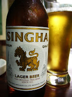 Ice cold Singha beer up close shot