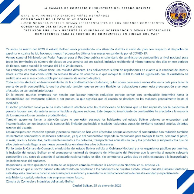 Cámara de Comercio insta a autoridades gubernamentales solucionar situación de suministro de combustible a la ciudadanía