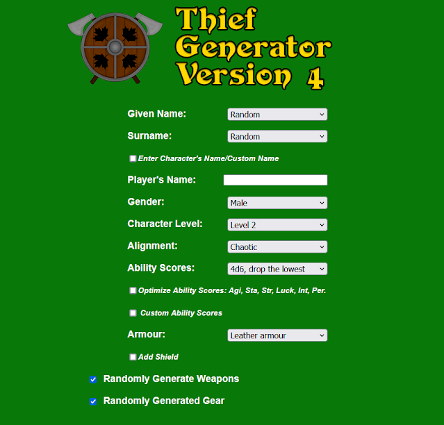 Dungeon Crawl Classics Thief Character Generator Version 4