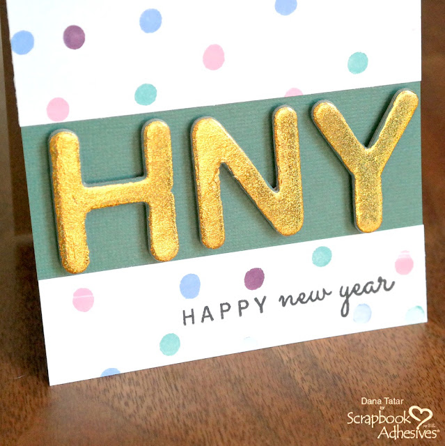 Happy New Year Card Tutorial Featuring Foiled Chipboard Letters and DIY Stamped Paper