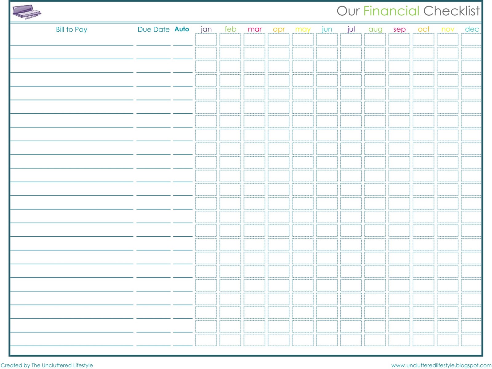 Free Printable Monthly Bill Payment Checklist