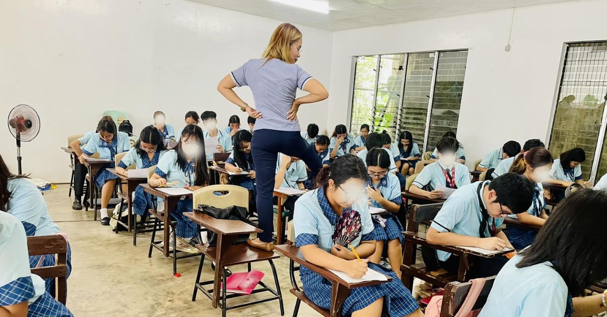 Teacher in Quezon goes viral due to her unique style of proctoring exams