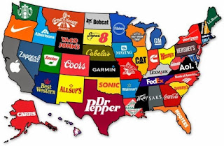 Mapa comercial de Estados Unidos y sus marcas comerciales. Marcas comerciales importantes de los Estados Unidos