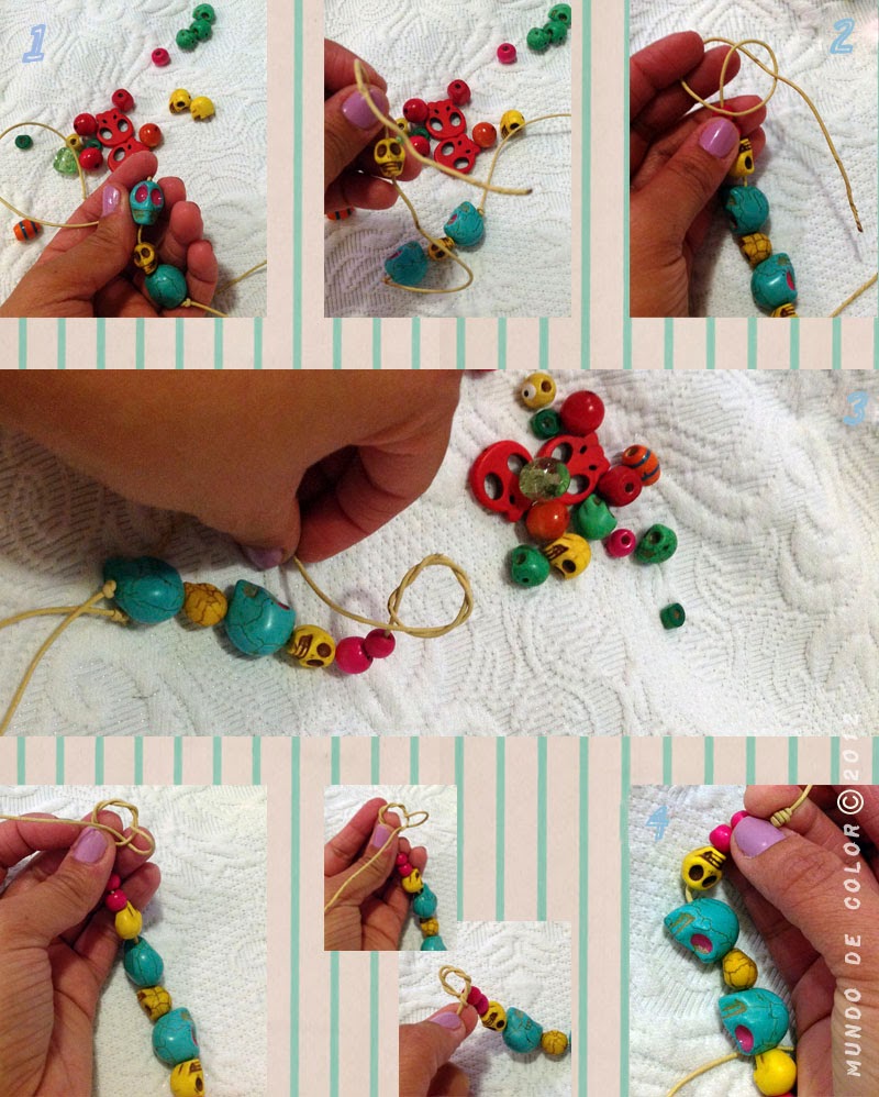 step by step colorful skulls bracelet