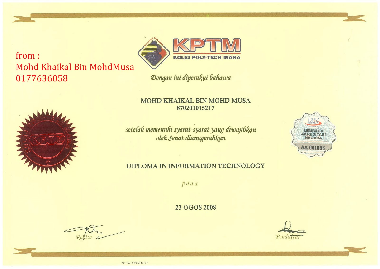 Khaikal Certificated: Resume