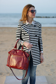Striped coat, Prada bag, lips printed shirt, Fashion and Cookies