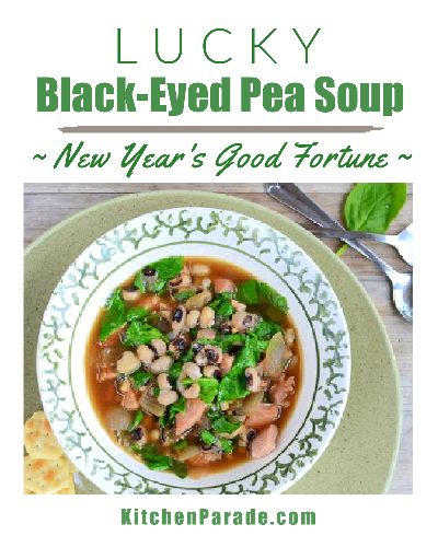 Lucky Black-Eyed Pea Soup, for good luck in the new year ♥ KitchenParade.com. Fresh & Seasonal. Weight Watchers Friendly.