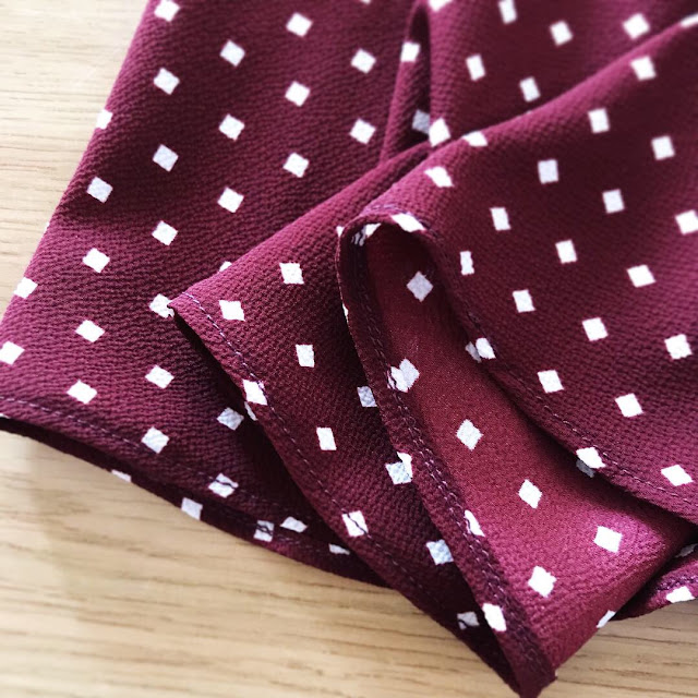 Diary of a Chain Stitcher: Tessuti Evie Bias Skirt in Maroon Polka Dot Polyester Crepe from The Fabric Store 