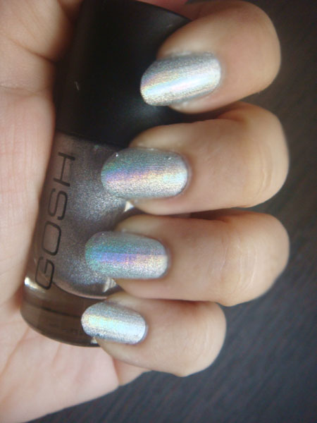 holographic nail polish. two coats of the polish.