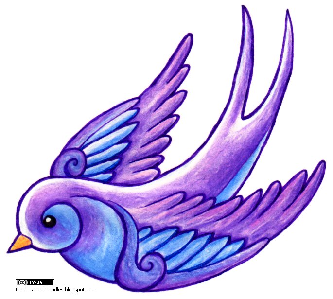 Violet swallow tattoo design