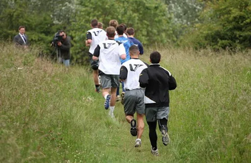 Port Vale players is seen training at Central Forest Park in Hanley