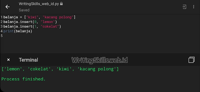Contoh Perintah insert() pada List Bahasa Python