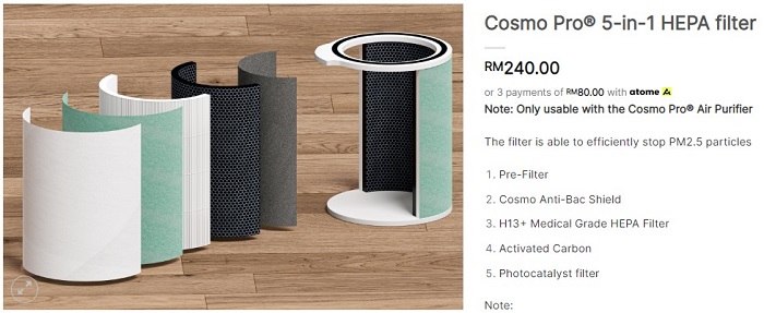 Cosmo Air Purifier Filter Replacement Price