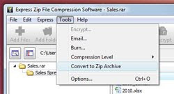 convert archives like rar to zip files with express zip