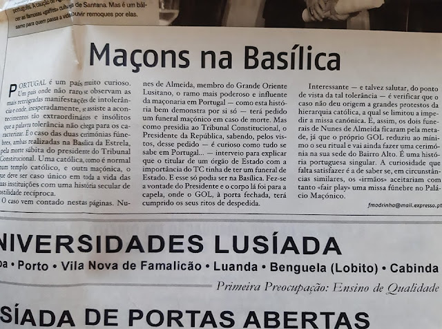 Maçons na Basílica | Memórias da Maçonaria em Portugal | Notícias na comunicação social