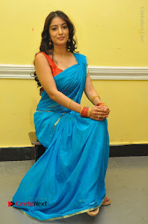 Telugu Actress Vaibhavi Stills in Blue Saree at Www.Meena Bazaar Movie Opening  0094.JPG