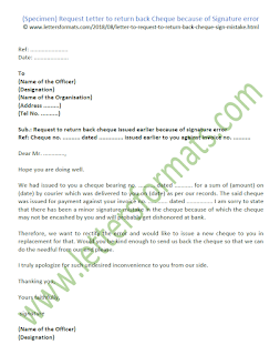 Request Letter to return back Cheque