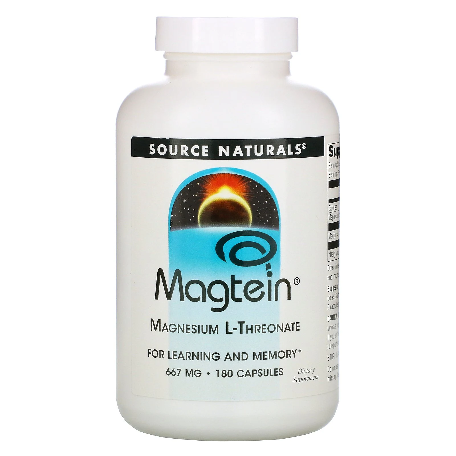 Source Naturals, Magtein, магний L-треонат, 667 мг, 180 капсул