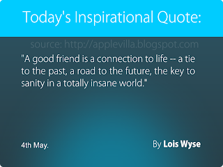 A good friend is a connection to life -- a tie to the past, a road to the future, the key to sanity in a totally insane world. --By Lois Wyse