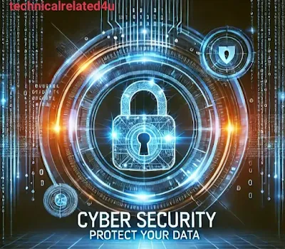 A futuristic cyber security concept featuring a glowing lock symbol, digital shield, and encrypted data streams, representing online protection and data privacy.