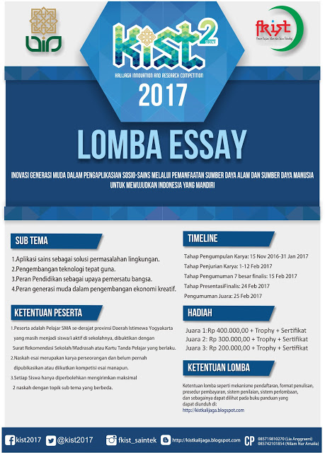 Info lomba 'Lomba Essay KIST Tingkat SMA/MA/SMK Se-DIY 