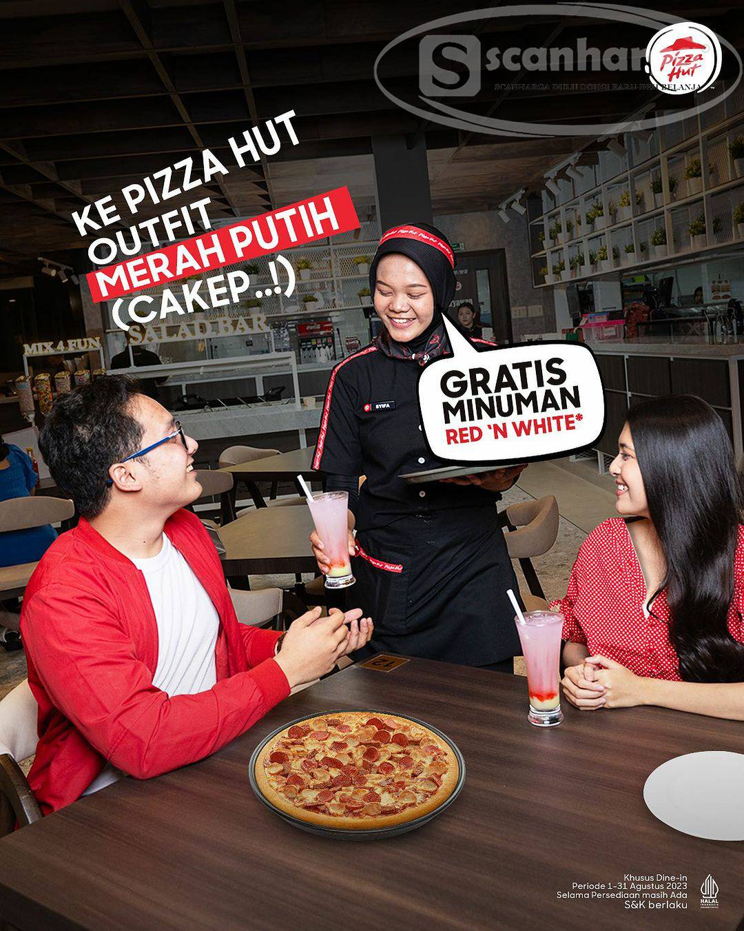 Promo PIZZA HUT GRATIS MINUMAN RED ‘N WHITE Pakai OUTFIT MERAH PUTIH