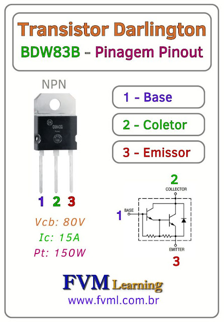 Datasheet-Pinagem-Pinout-transistor-darlington-NPN-BDW83B-Características-Substituição-fvml